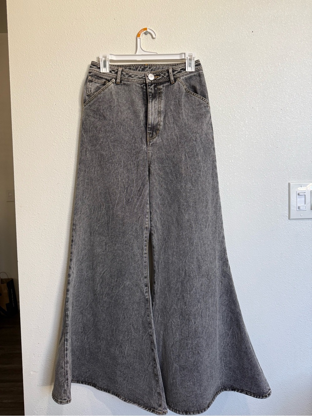 PAMEO POSE Gray Extreme Flare Wide Leg Jeans Y2K Japanese Grunge - Picture 3 of 9